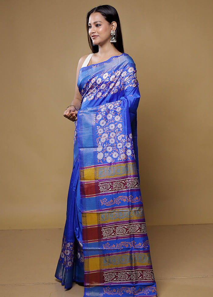 Blue Pure Bishnupuri Silk Saree Without Blouse Piece