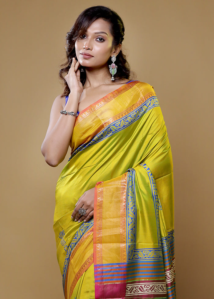 Green Pure Bishnupuri Silk Saree Without Blouse Piece