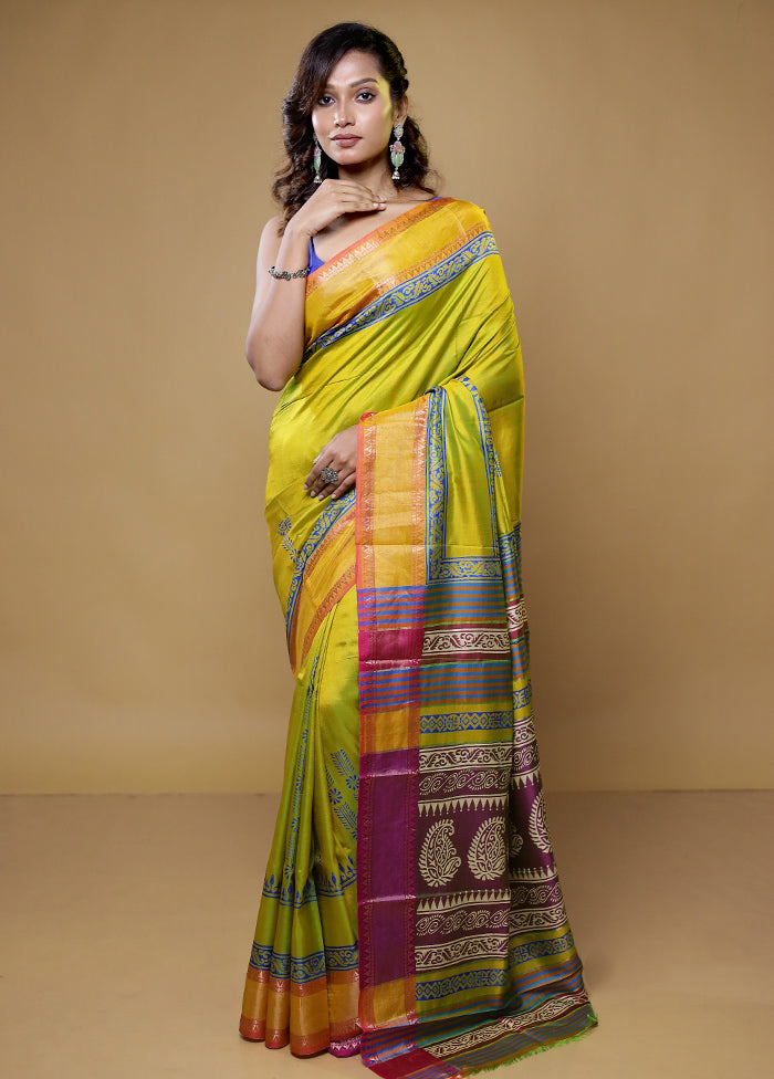 Green Pure Bishnupuri Silk Saree Without Blouse Piece