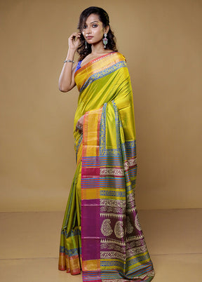 Green Pure Bishnupuri Silk Saree Without Blouse Piece