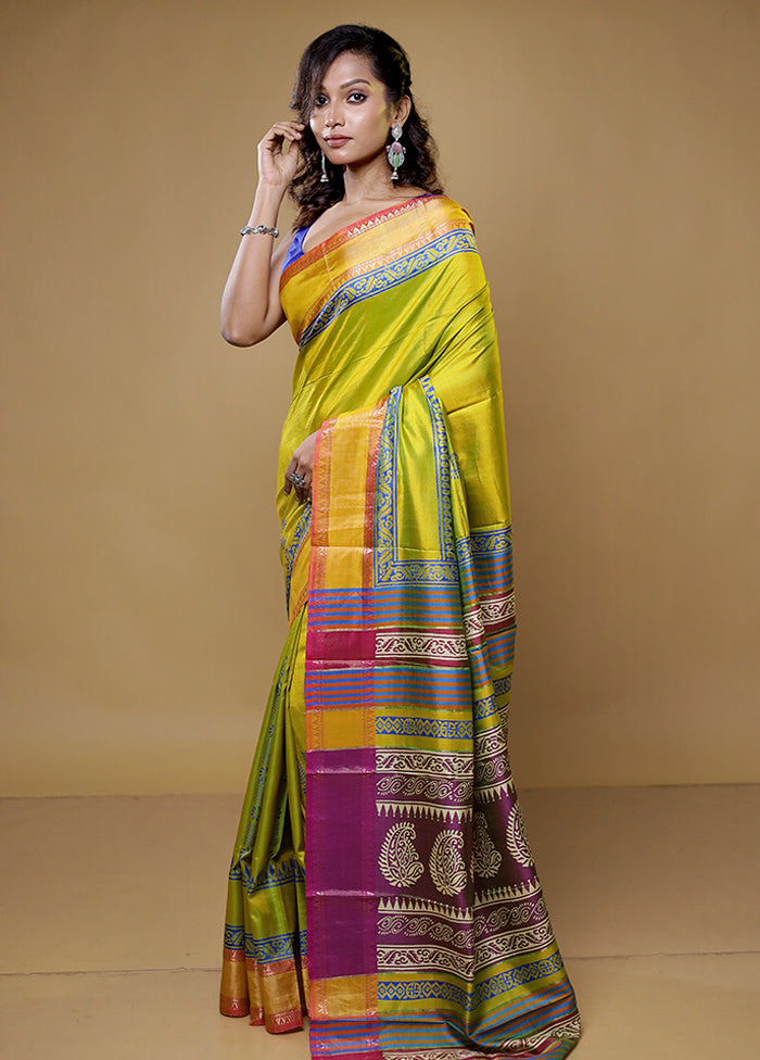 Green Pure Bishnupuri Silk Saree Without Blouse Piece