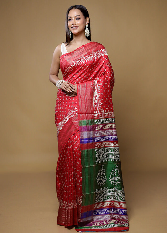 Red Pure Bishnupuri Silk Saree Without Blouse Piece