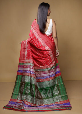 Red Pure Bishnupuri Silk Saree Without Blouse Piece