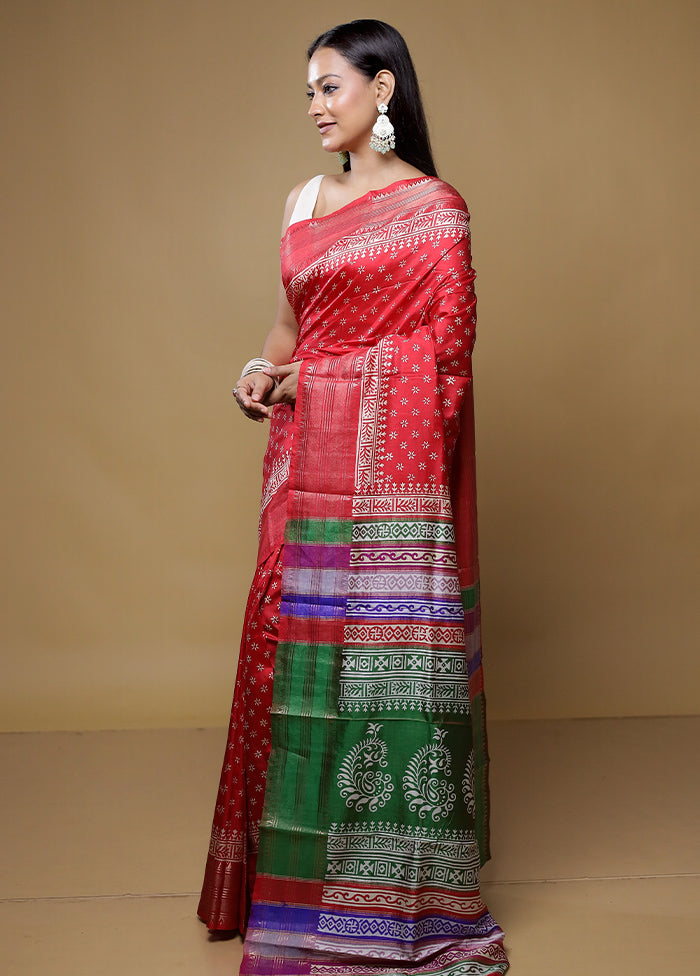 Red Pure Bishnupuri Silk Saree Without Blouse Piece