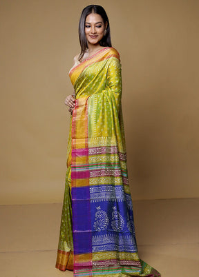 Green Pure Bishnupuri Silk Saree Without Blouse Piece