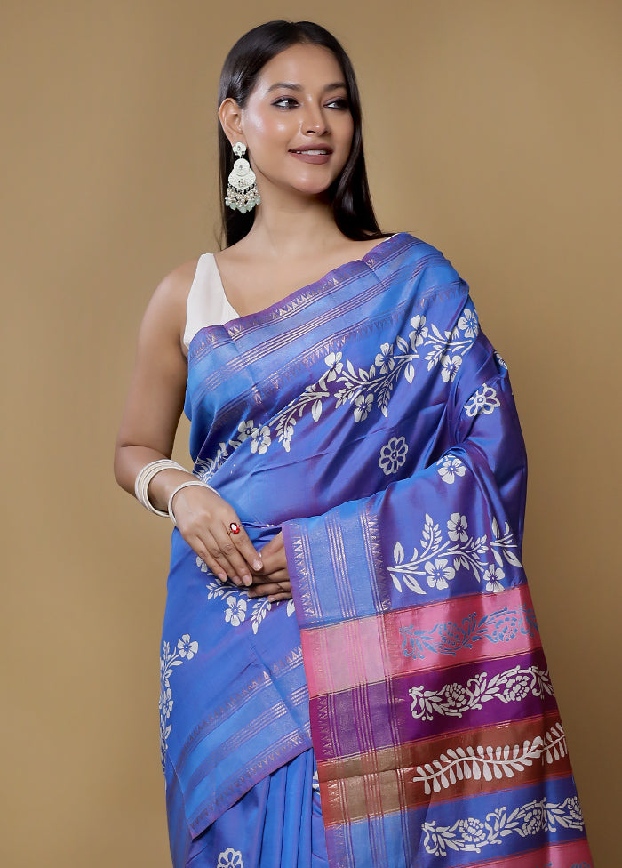 Blue Pure Bishnupuri Silk Saree Without Blouse Piece