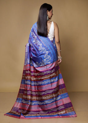 Blue Pure Bishnupuri Silk Saree Without Blouse Piece