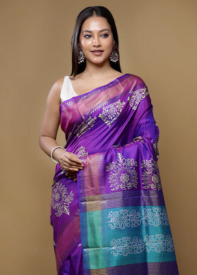 Purple Pure Bishnupuri Silk Saree Without Blouse Piece