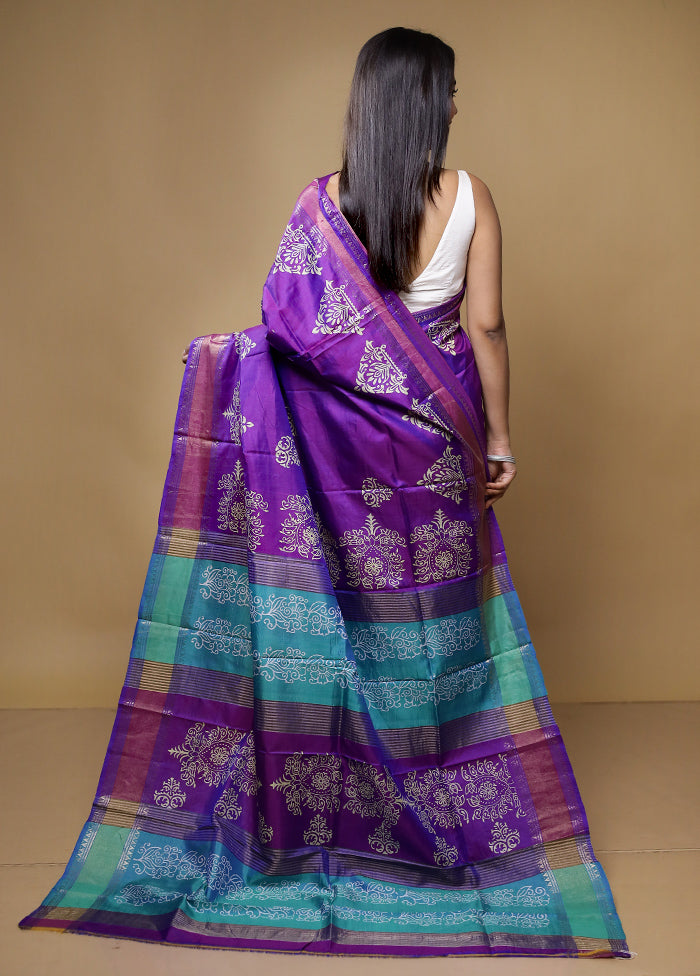 Purple Pure Bishnupuri Silk Saree Without Blouse Piece