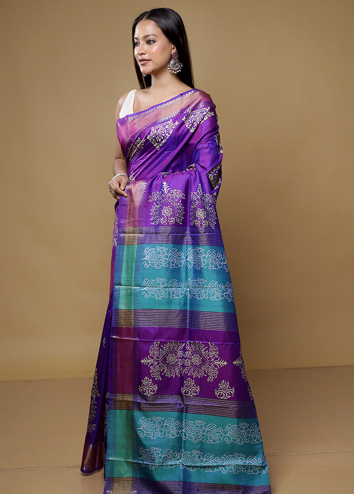 Purple Pure Bishnupuri Silk Saree Without Blouse Piece