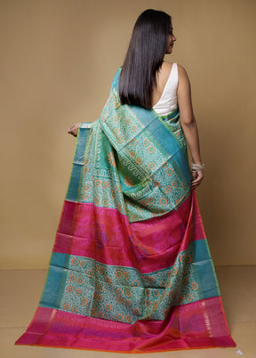 Green Pure Bishnupuri Silk Saree With Blouse Piece