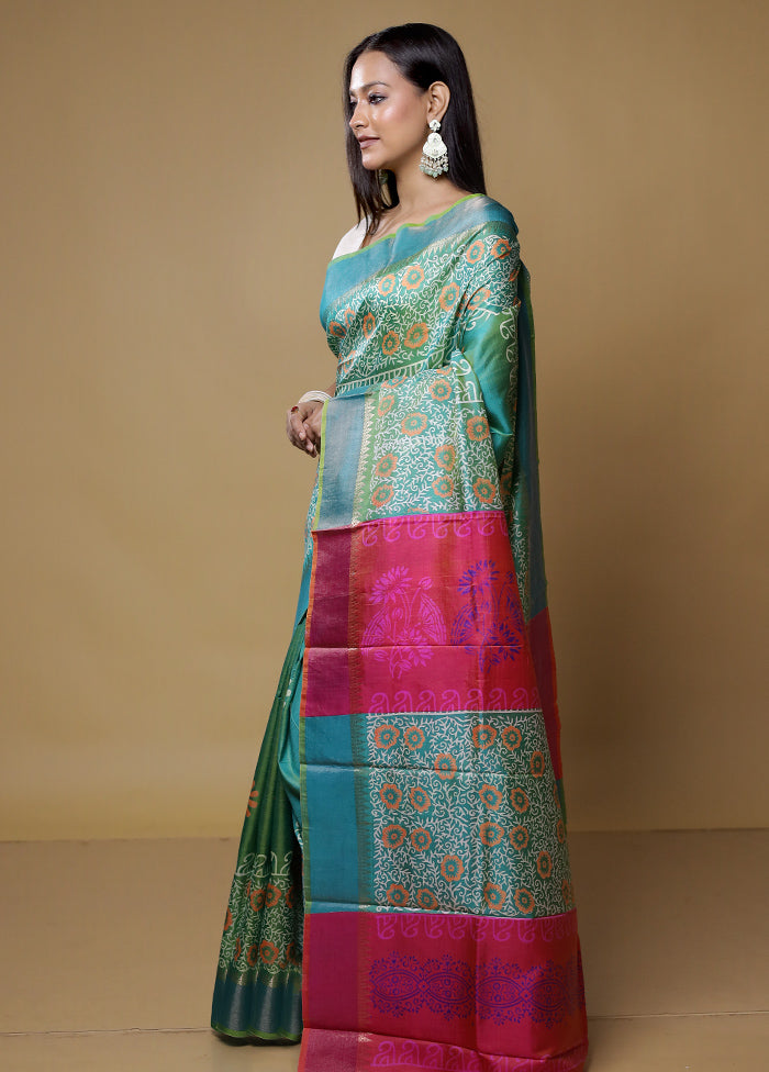 Green Pure Bishnupuri Silk Saree With Blouse Piece