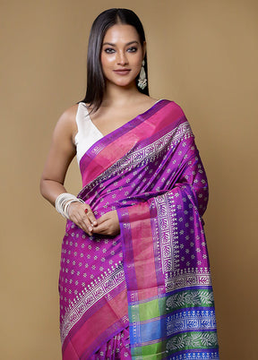 Purple Pure Bishnupuri Silk Saree Without Blouse Piece