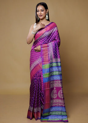 Purple Pure Bishnupuri Silk Saree Without Blouse Piece