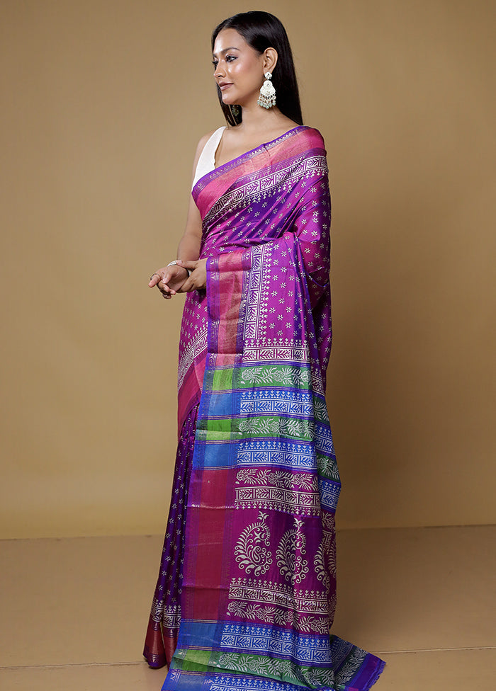 Purple Pure Bishnupuri Silk Saree Without Blouse Piece