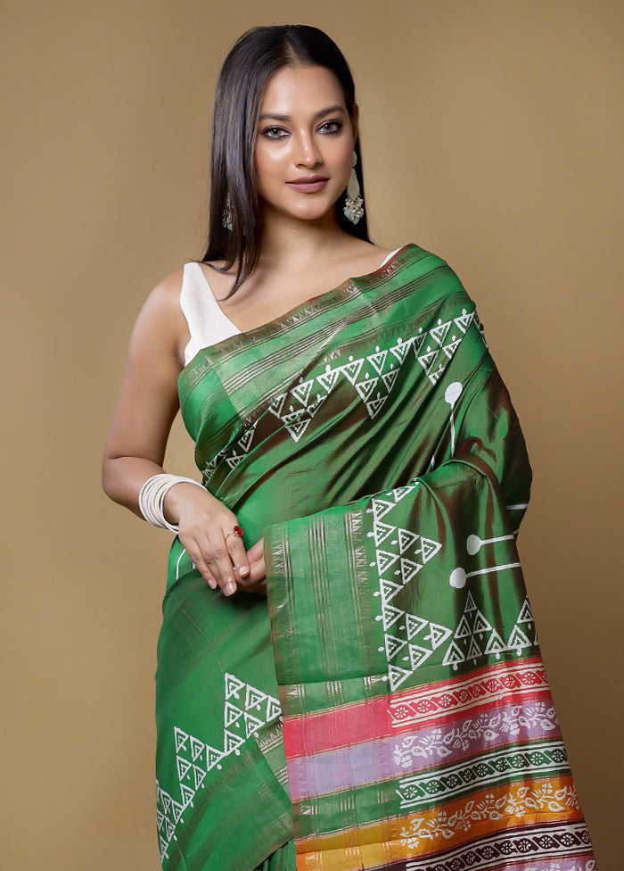 Green Pure Bishnupuri Silk Saree Without Blouse Piece