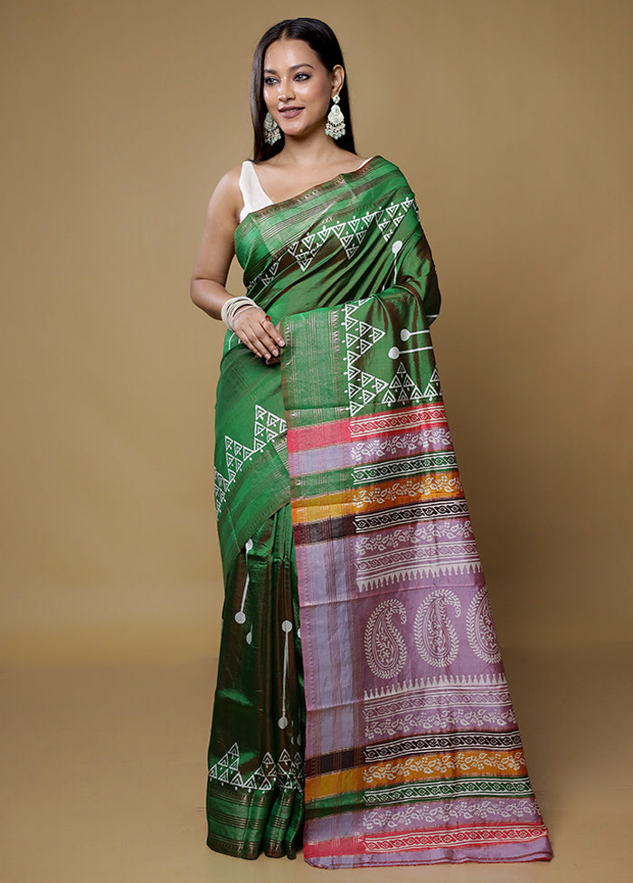 Green Pure Bishnupuri Silk Saree Without Blouse Piece