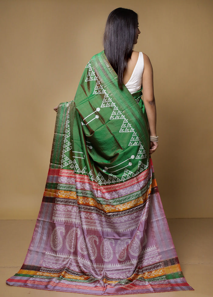 Green Pure Bishnupuri Silk Saree Without Blouse Piece