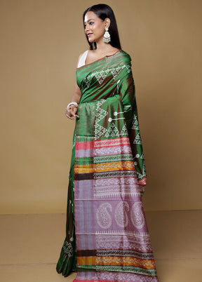 Green Pure Bishnupuri Silk Saree Without Blouse Piece