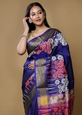 Blue Pure Bishnupuri Silk Saree Without Blouse Piece