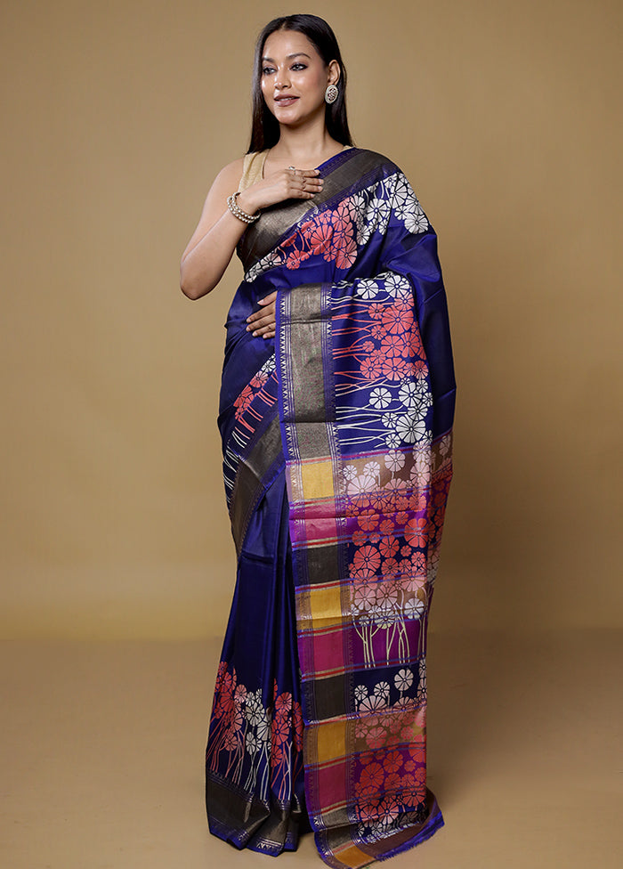 Blue Pure Bishnupuri Silk Saree Without Blouse Piece