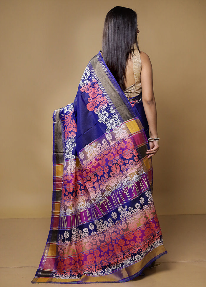 Blue Pure Bishnupuri Silk Saree Without Blouse Piece