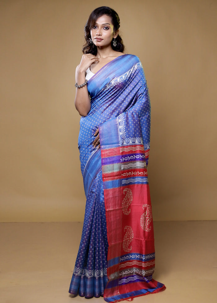 Blue Pure Bishnupuri Silk Saree Without Blouse Piece