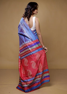 Blue Pure Bishnupuri Silk Saree Without Blouse Piece