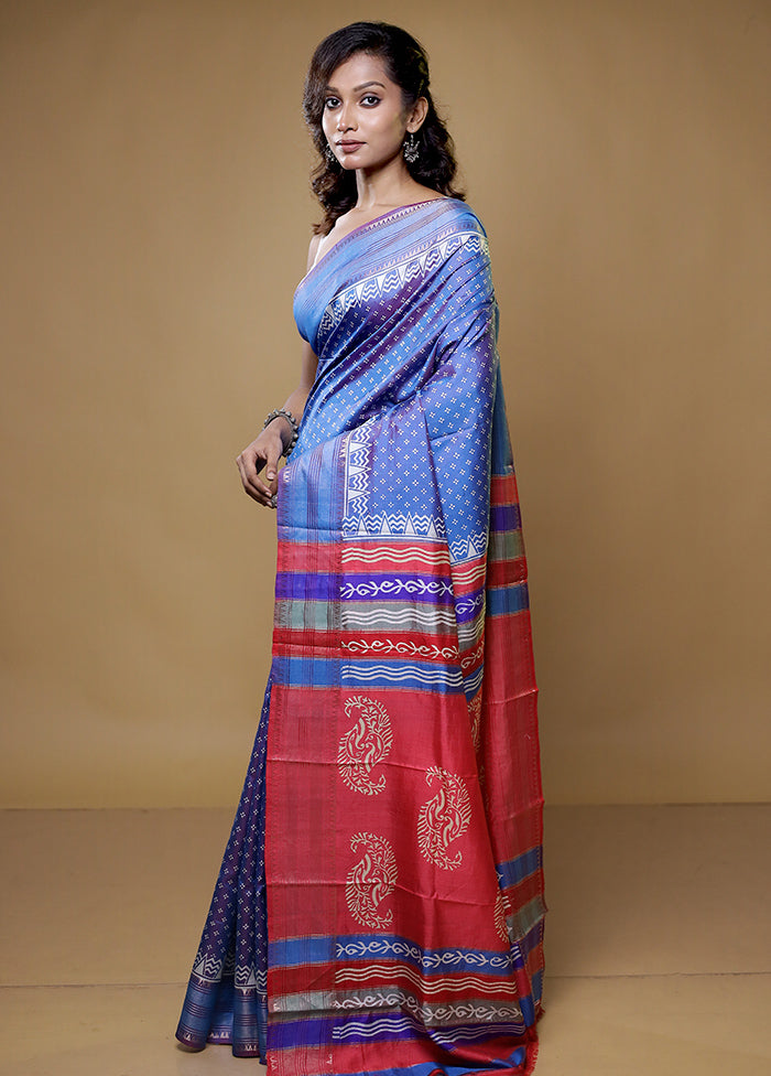 Blue Pure Bishnupuri Silk Saree Without Blouse Piece