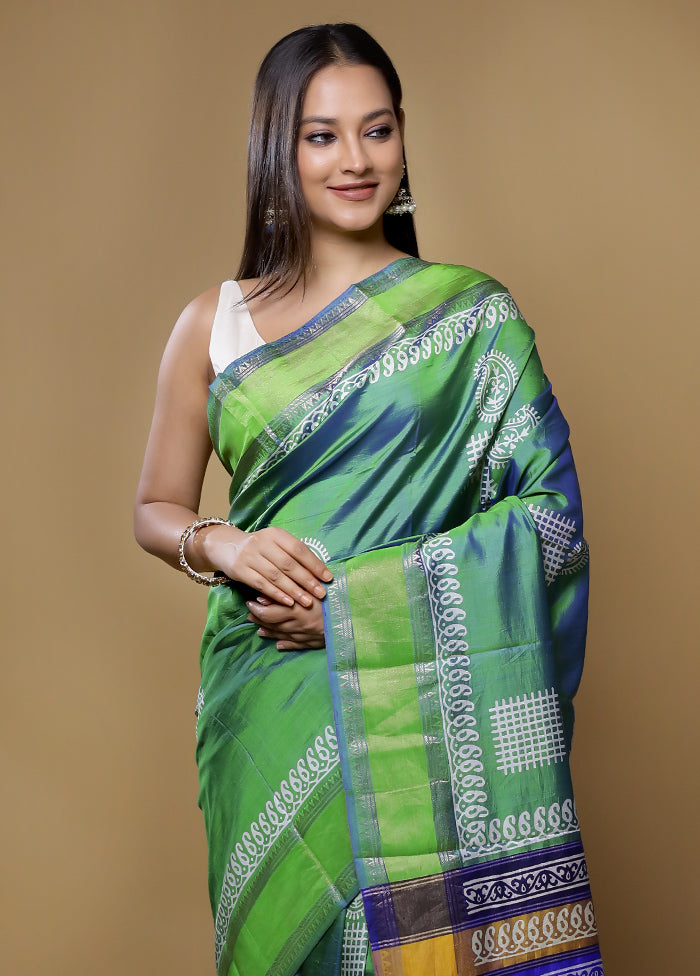 Green Pure Bishnupuri Silk Saree With Blouse Piece