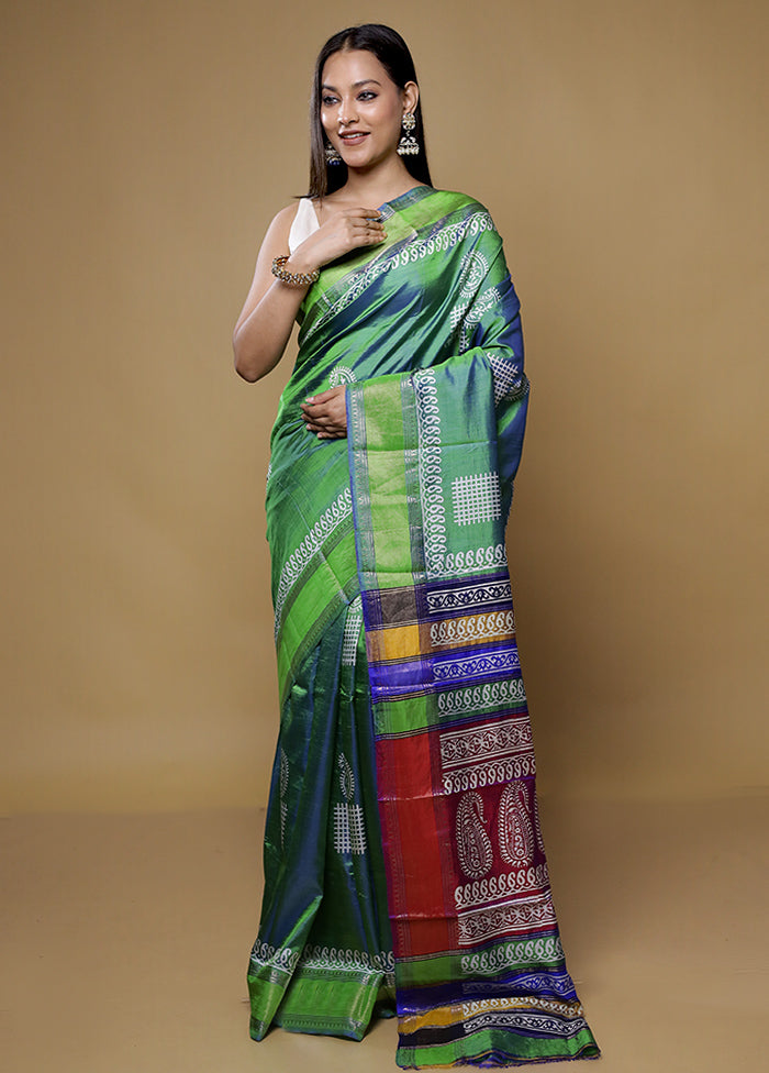 Green Pure Bishnupuri Silk Saree With Blouse Piece