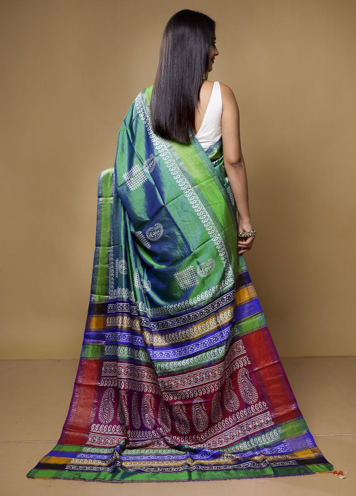 Green Pure Bishnupuri Silk Saree With Blouse Piece