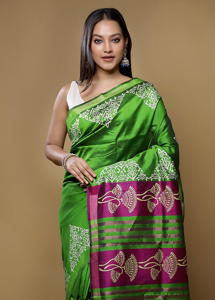 Green Pure Bishnupuri Silk Saree Without Blouse Piece