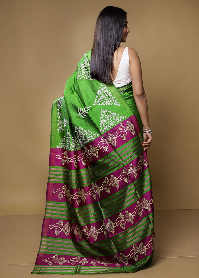 Green Pure Bishnupuri Silk Saree Without Blouse Piece