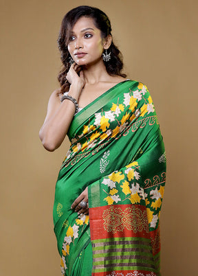 Green Pure Bishnupuri Silk Saree Without Blouse Piece