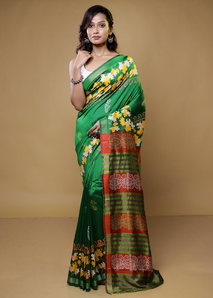 Green Pure Bishnupuri Silk Saree Without Blouse Piece