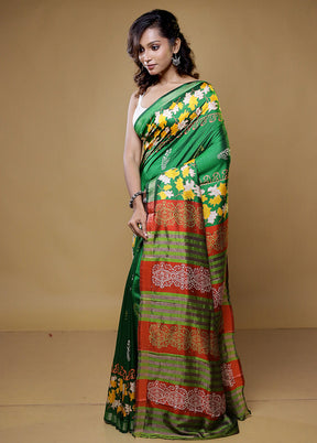 Green Pure Bishnupuri Silk Saree Without Blouse Piece