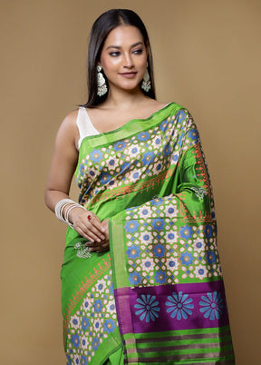 Green Pure Bishnupuri Silk Saree Without Blouse Piece