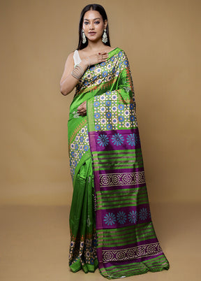 Green Pure Bishnupuri Silk Saree With Blouse Piece