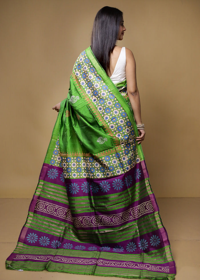 Green Pure Bishnupuri Silk Saree With Blouse Piece