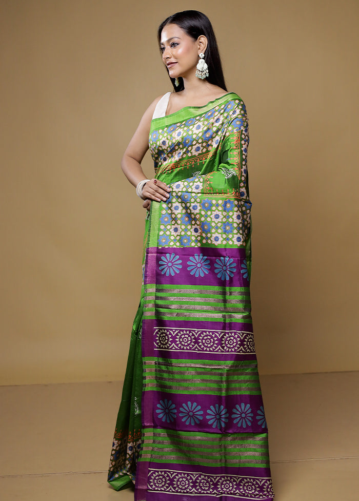 Green Pure Bishnupuri Silk Saree Without Blouse Piece