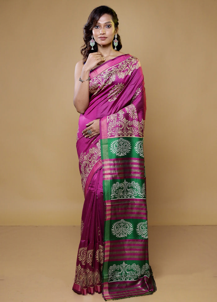 Purple Pure Bishnupuri Silk Saree Without Blouse Piece