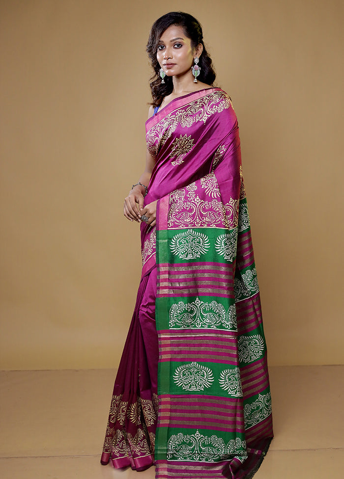 Purple Pure Bishnupuri Silk Saree Without Blouse Piece