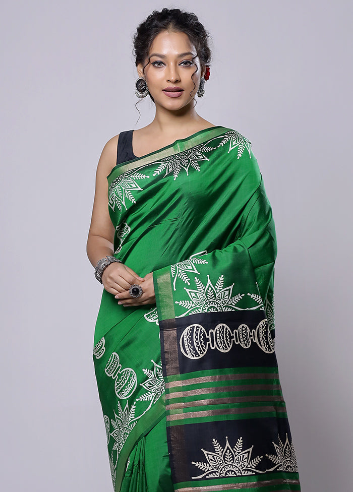 Green Pure Bishnupuri Silk Saree Without Blouse Piece