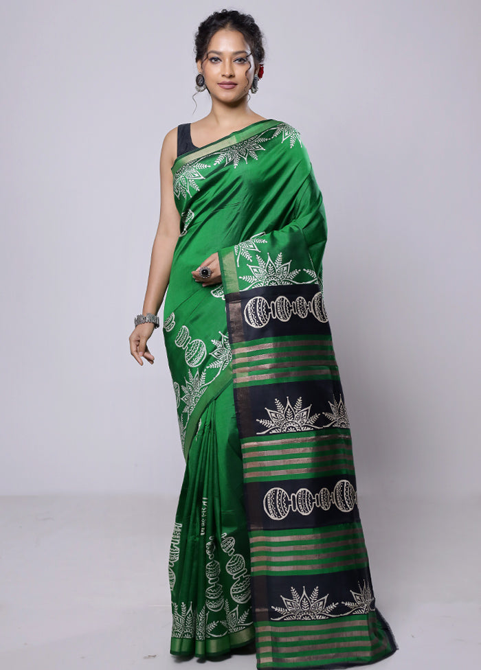 Green Pure Bishnupuri Silk Saree Without Blouse Piece