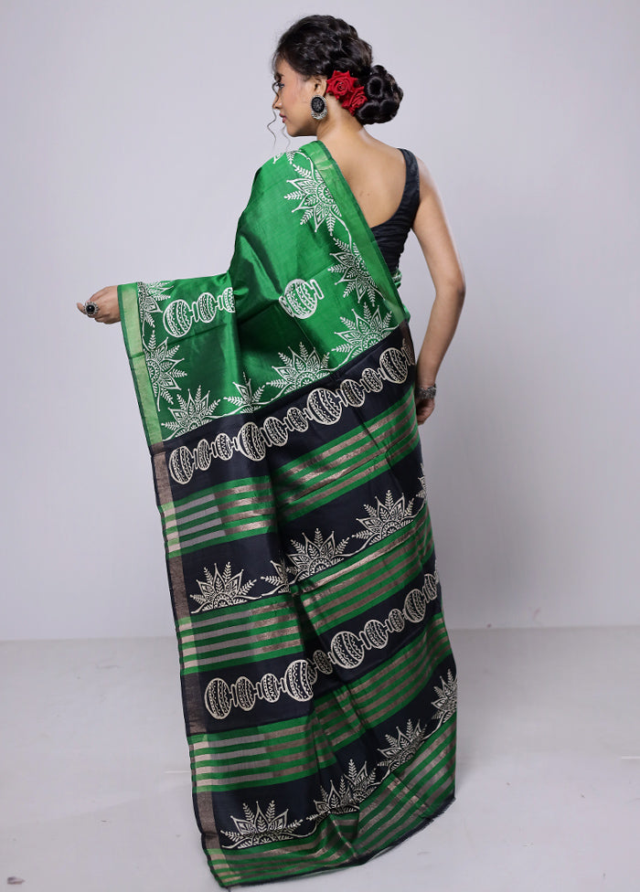 Green Pure Bishnupuri Silk Saree Without Blouse Piece