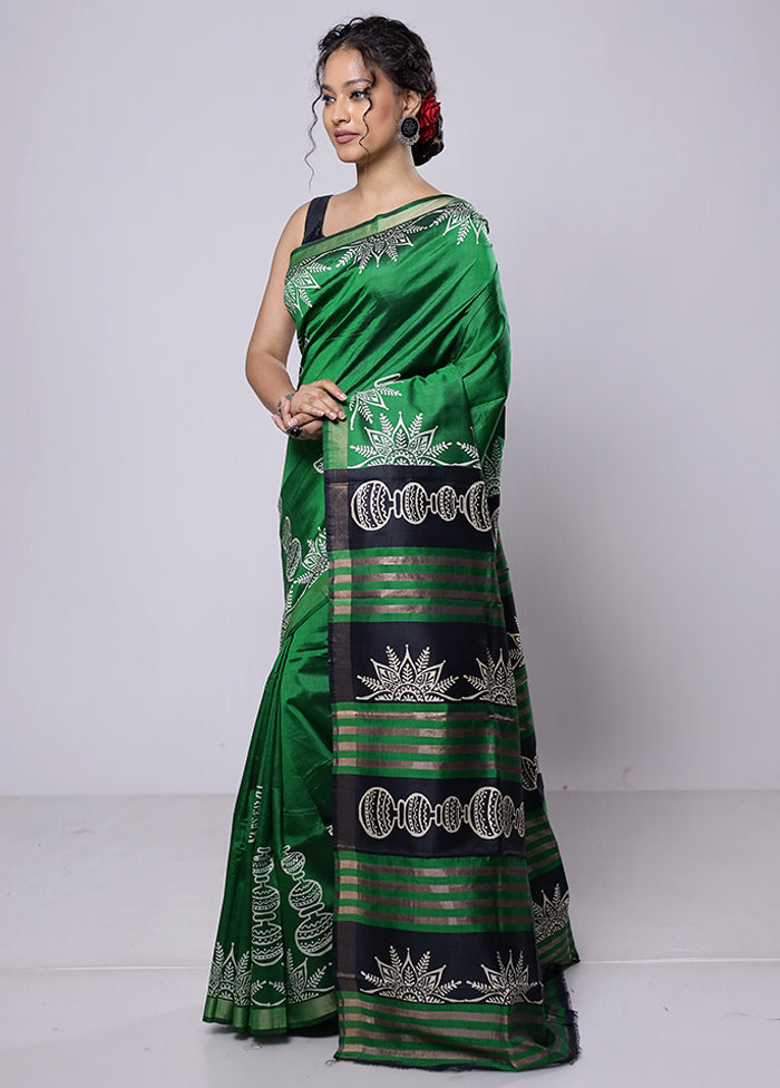 Green Pure Bishnupuri Silk Saree Without Blouse Piece