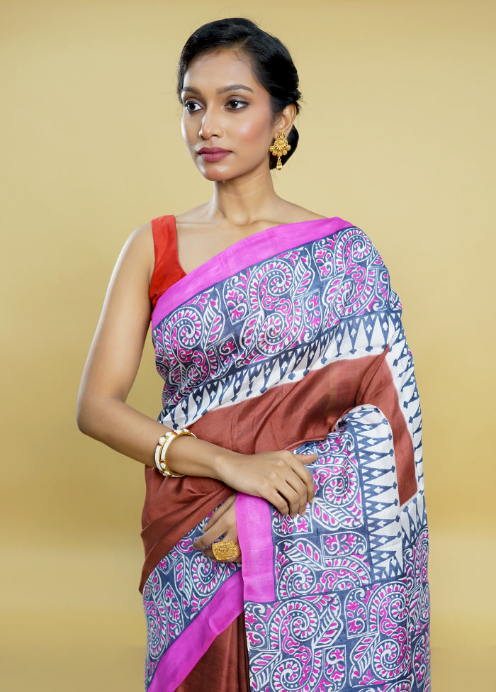 Multicolor Printed Pure Silk Saree Without Blouse Piece