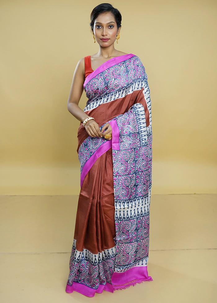 Multicolor Printed Pure Silk Saree Without Blouse Piece