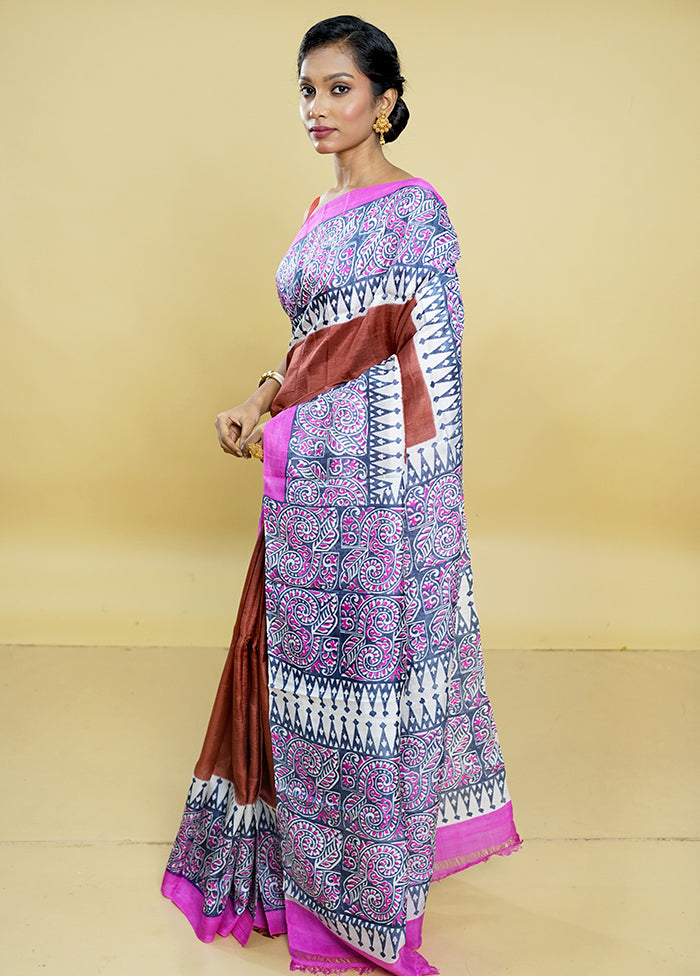 Multicolor Printed Pure Silk Saree Without Blouse Piece